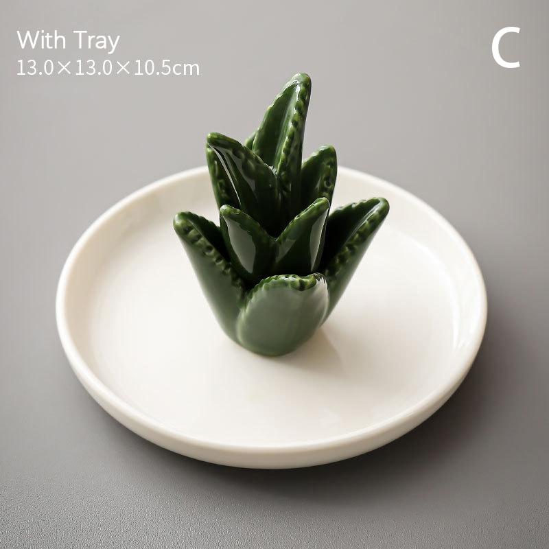 

Nordic Style Ceramic Aloe Vera Ring Stand Jewelry Creative Dressing Table Jewelry Tray Display Stand Home Storage Ornaments