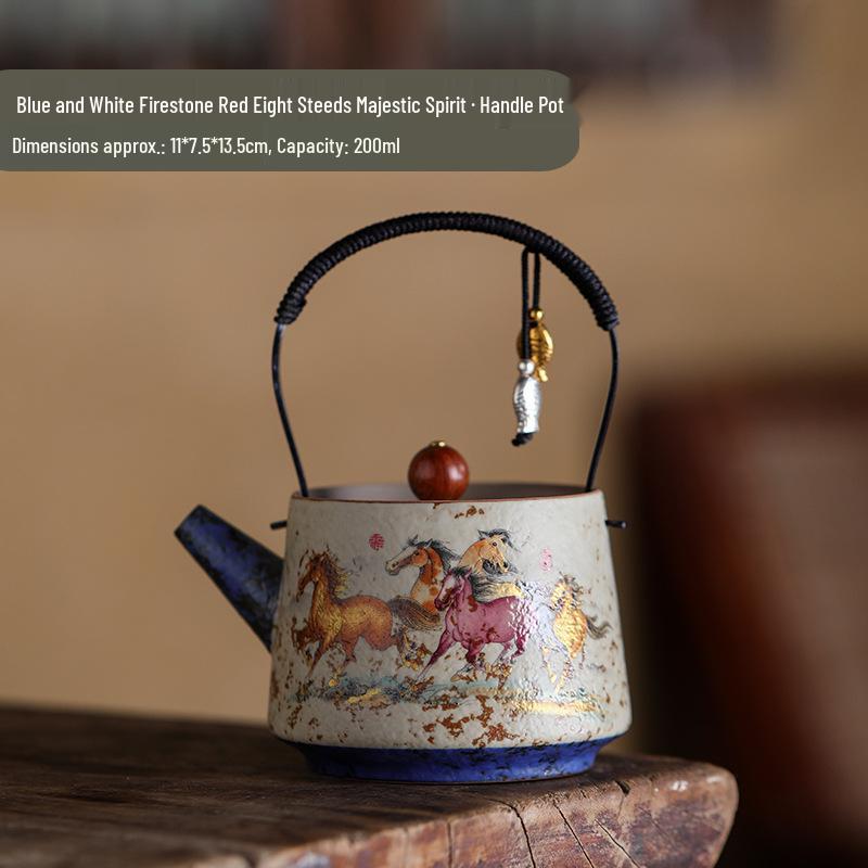 Blue & White Flint Ceramic Teapot with Red Handle - Year of the Horse 2026 Tea Set
