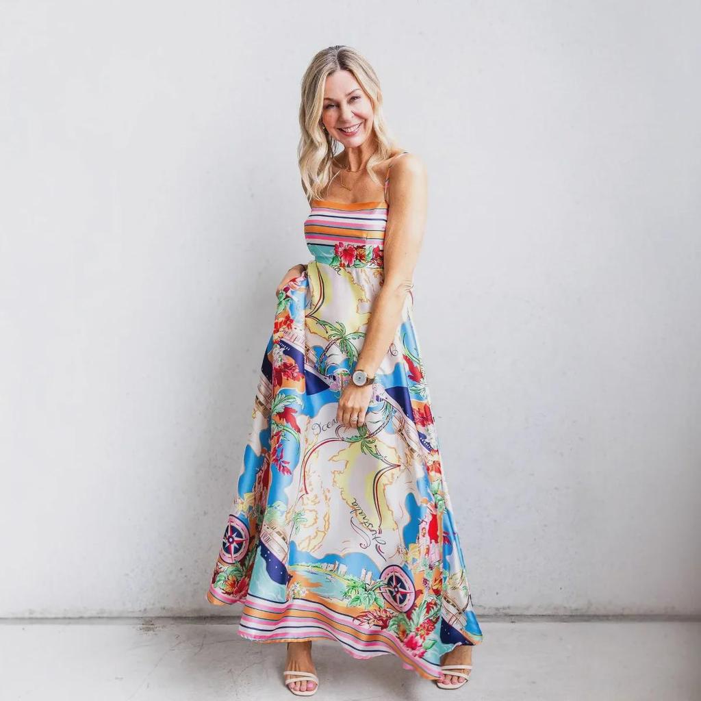 Europäischer & Amerikanischer 25er-Jahre Stil Damen Swing Kleid mit hohem Bund und Feiertagsdruck