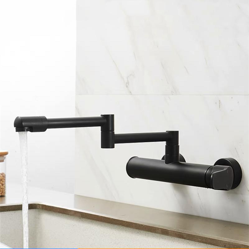 Telescopic Folding Kitchen Faucets Black Brass 360 Rotate Wall Mounted Bathroom Hidden Faucet Fold-able Crane Sink Mixer Tap