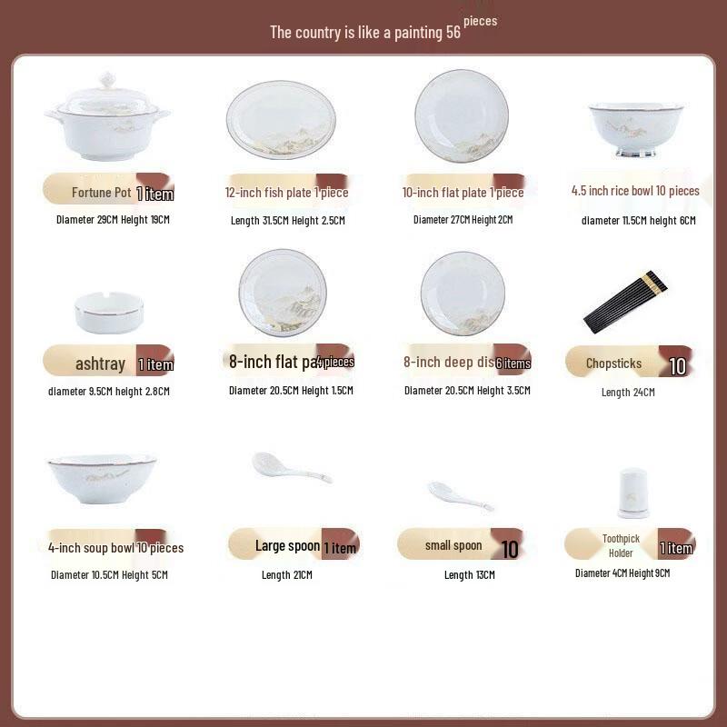 Jingdezhen Ceramic Dinnerware Set 56 pieces