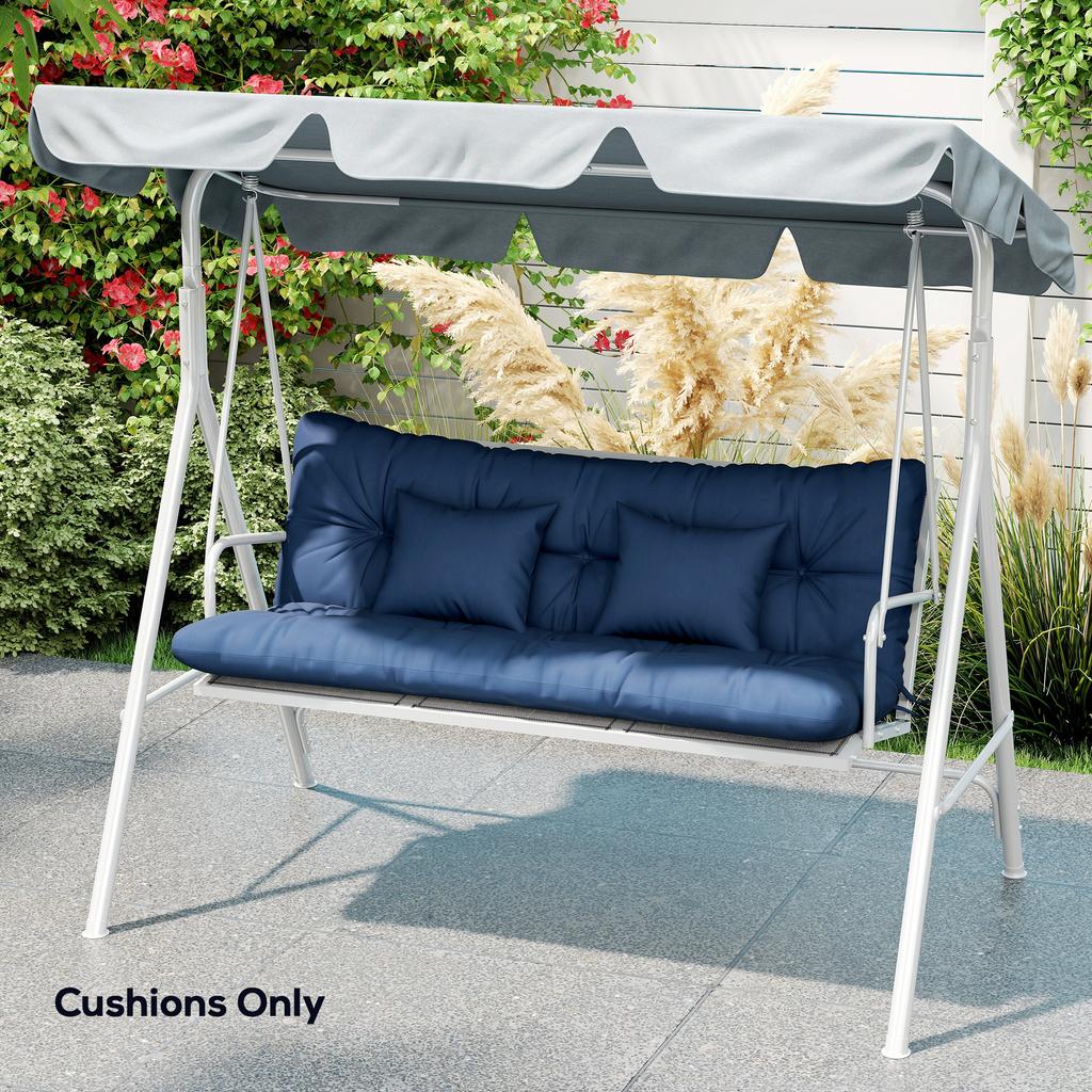 Outdoor Seat Cushions Back Cushion With 2 Pillows Water Repellent Seat Pads For 3 Seater Chair Dark Blue