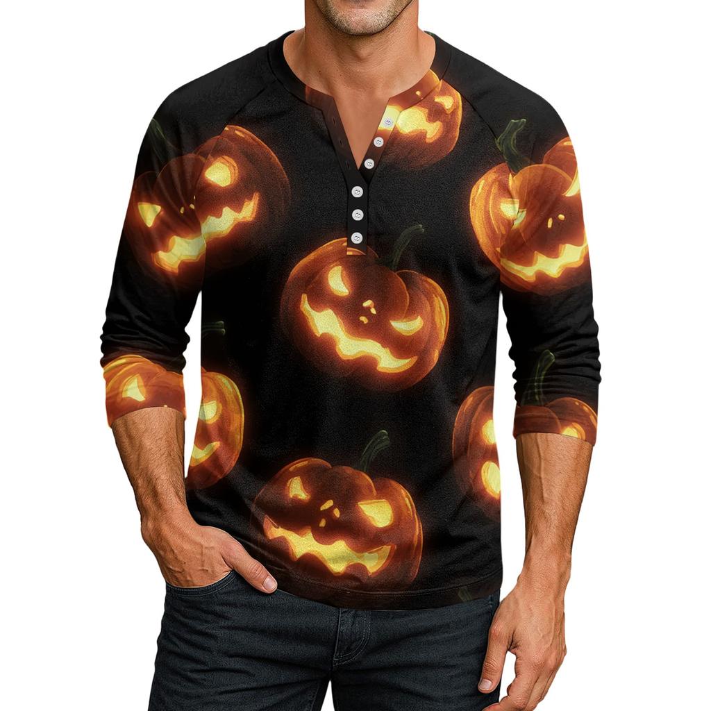 Men's Button-Down Contrast Raglan 3/4 Sleeve Top