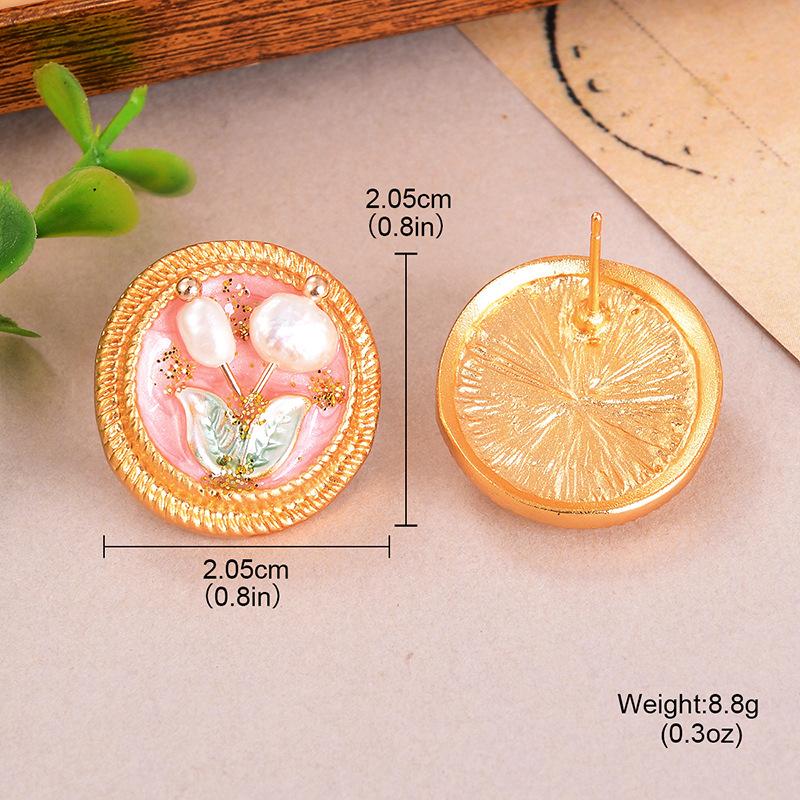 Medieval Style Oil Painting Series Earrings Baroque Pearl High-end Goods New Chinese Style Earrings Versatile Temperament New Women