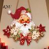 Festive Cafe Wall Decoration Wooden Santa Claus Hanging Pendant for Christmas, Rustic Floral Sign, Christmas Party Sign Tree Ornament with Hemp