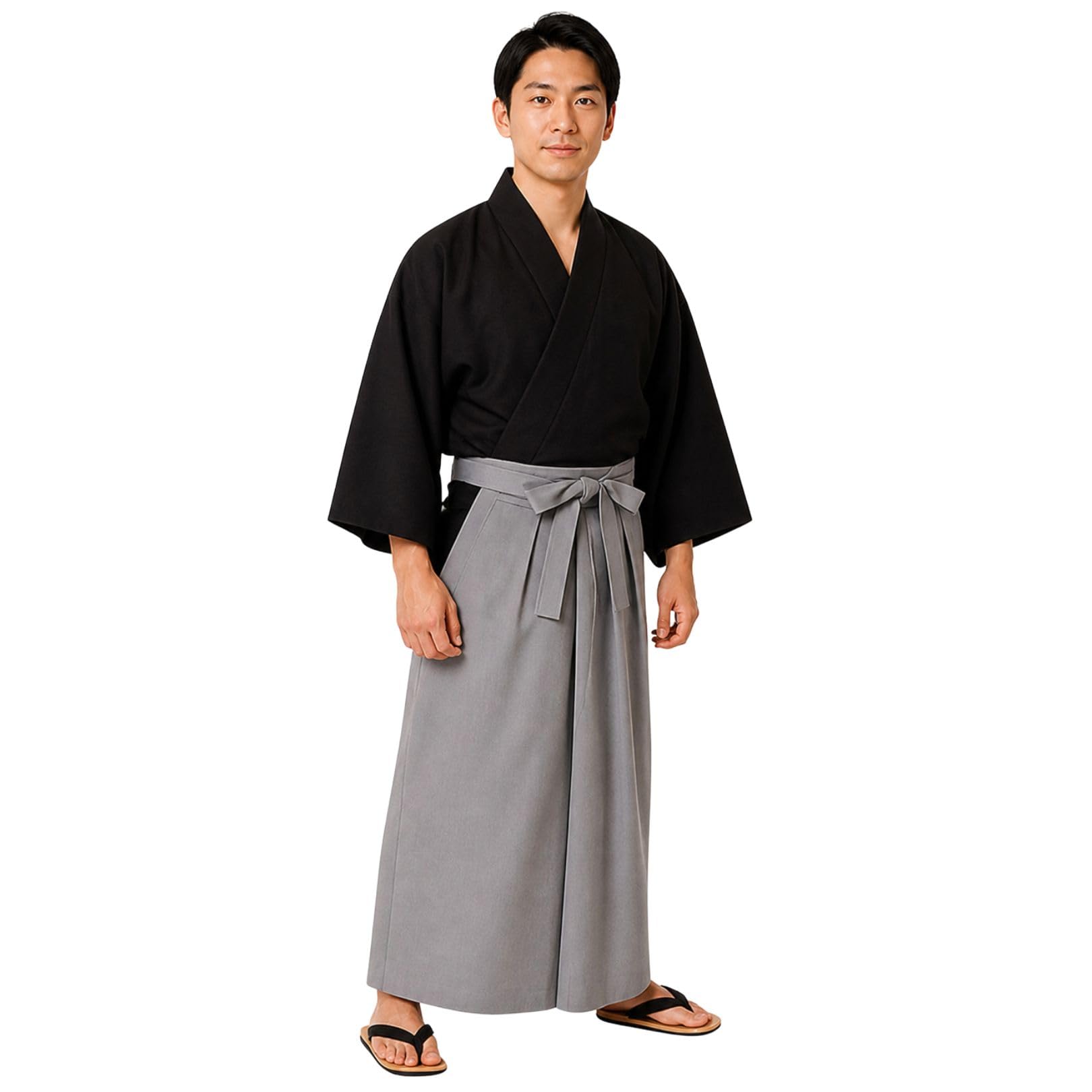 [Maatsu] Samurai Warrior Cosplay Kimono Costume Fancy Dress Hakama Japanese Style Kimono Costume Event Disguise Party (Samurai (Gray))