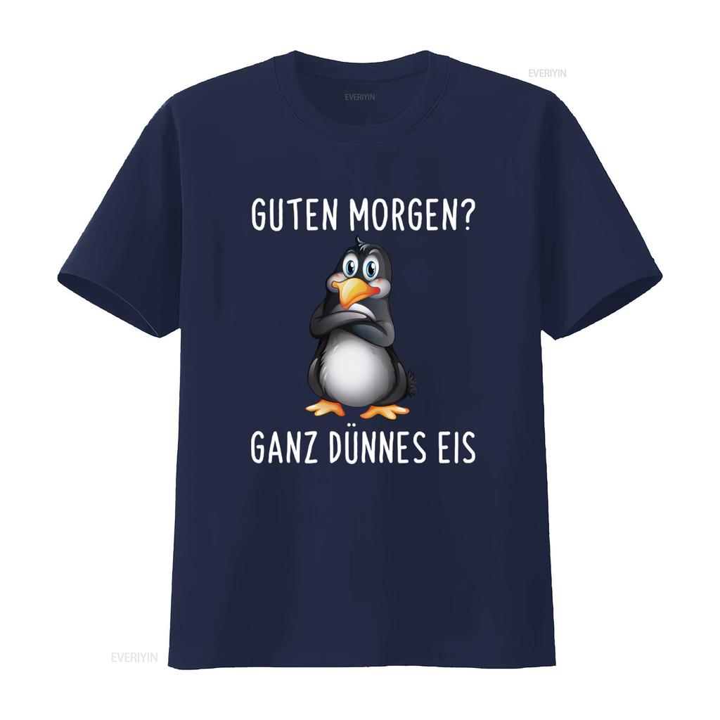 Good Morning Guten Morgen Funny Grouch Penguin T Shirt with Ganz Dunnes Eis Print vintage Washed Unisex Versatile Casual