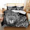 Lion Tiger King Queen Duvet Cover Lovely Wild Animals Bedding Set for Kids Teens Adults Wildlife Quilt Cover