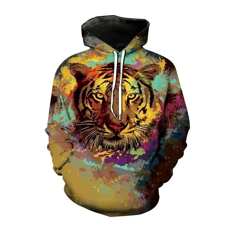 

2024 Spring and autumn new men s animal Tiger sweatshirt 3D printed animal hoodie sports hoodie loose long-sleeved pocket fashio 6XL