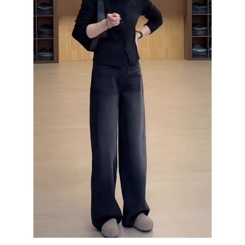Autumn Winter High Waist Vintage Wide Leg Denim Pants Women Loose Casual All-match Straight Jeans Trousers