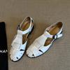 Cowhide Version~ Retro Style Woven Bag Head Sandals Women's Summer Wear Genuine Leather Flat-bottomed Cool Slippers Pig Cage Shoes