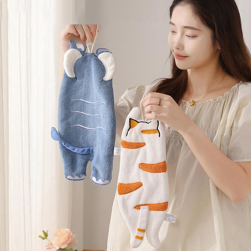 Cute Cat Rabbit Elephant Hanging Towel Kitchen Hand Towel Bathroom Soft Absorbent Handkerchief Wipe Towel Cartoon Kids Towels