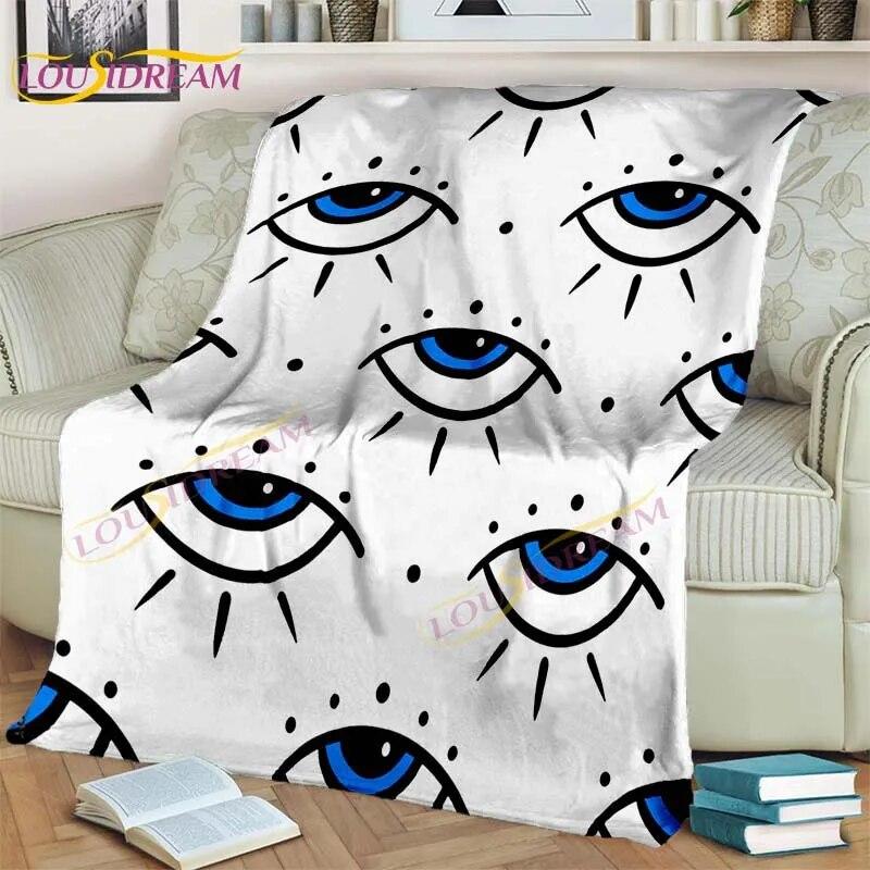 Bule Evil Eye Blanket Hamsa Hand Psychedelic Blanket for Travel Bedding Chair Adult Lightweight Bohemian Style Blanket Tapestry