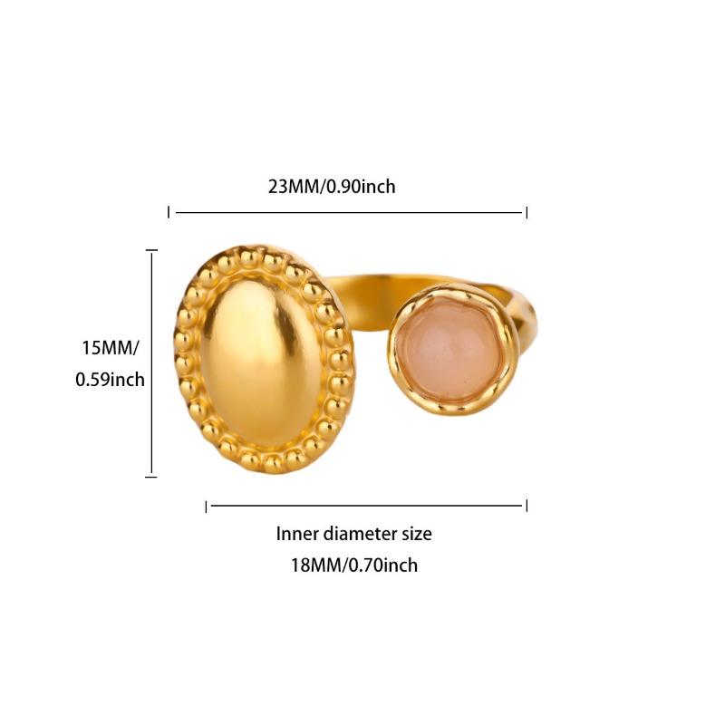 Vintage opal wide-body geometric ring women's pink gemstone open ring fashion women's index finger ring ring