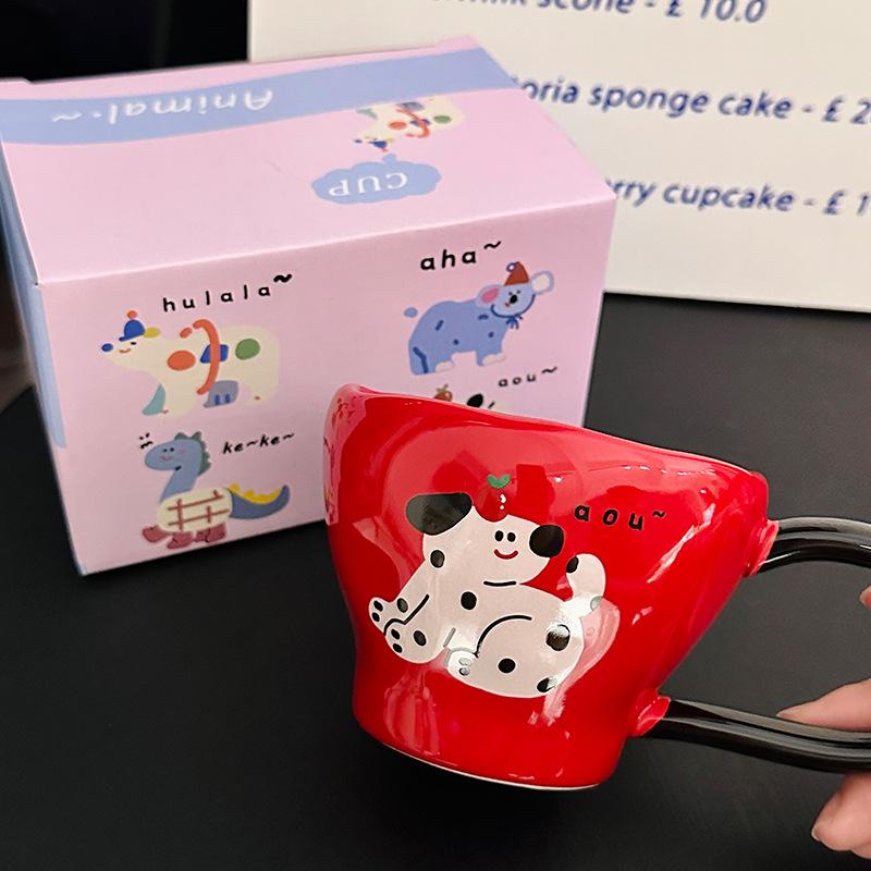 Cute Cartoon Animal Ceramic Mug Big Ear Handle Coffee Cup Home Breakfast Oat Milk Cup Souvenir
