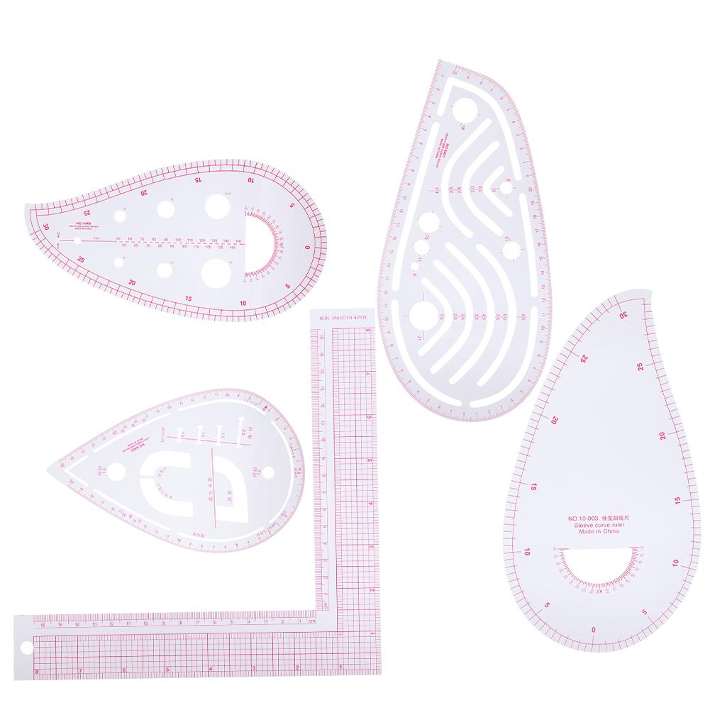 5Pcs Curve Ruler Set MultiFunction Builtin Scale LShaped Clothing Designed Measuring