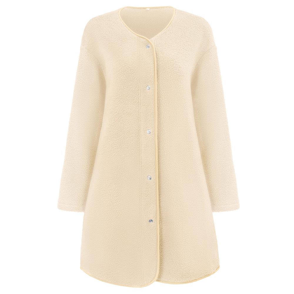 Women's Round Neck Coat Casual Fleece Coat Vintage Solid Color Long Sleeve Single Breasted for Office Party