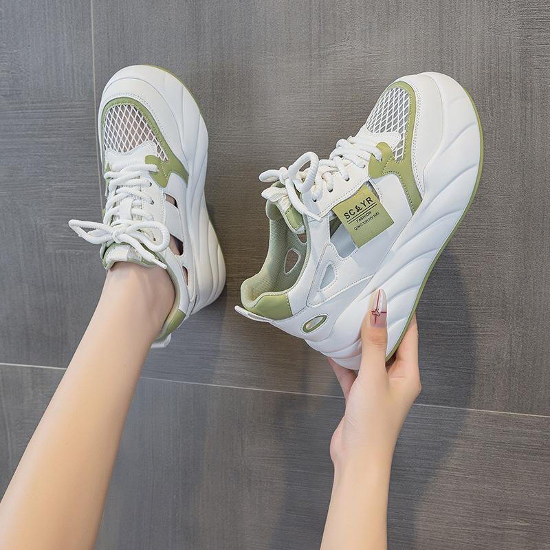Summer Mesh Casual Fashion Platform Cutout White Shoes Women's Versatile Hollow Breathable Heightened Women's Shoes