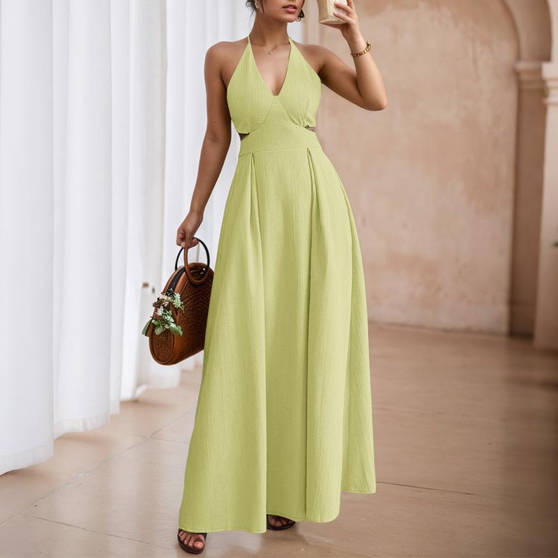 ZANZEA Women Casual Lace Up V-Neck Straps Backless Slip Dress
