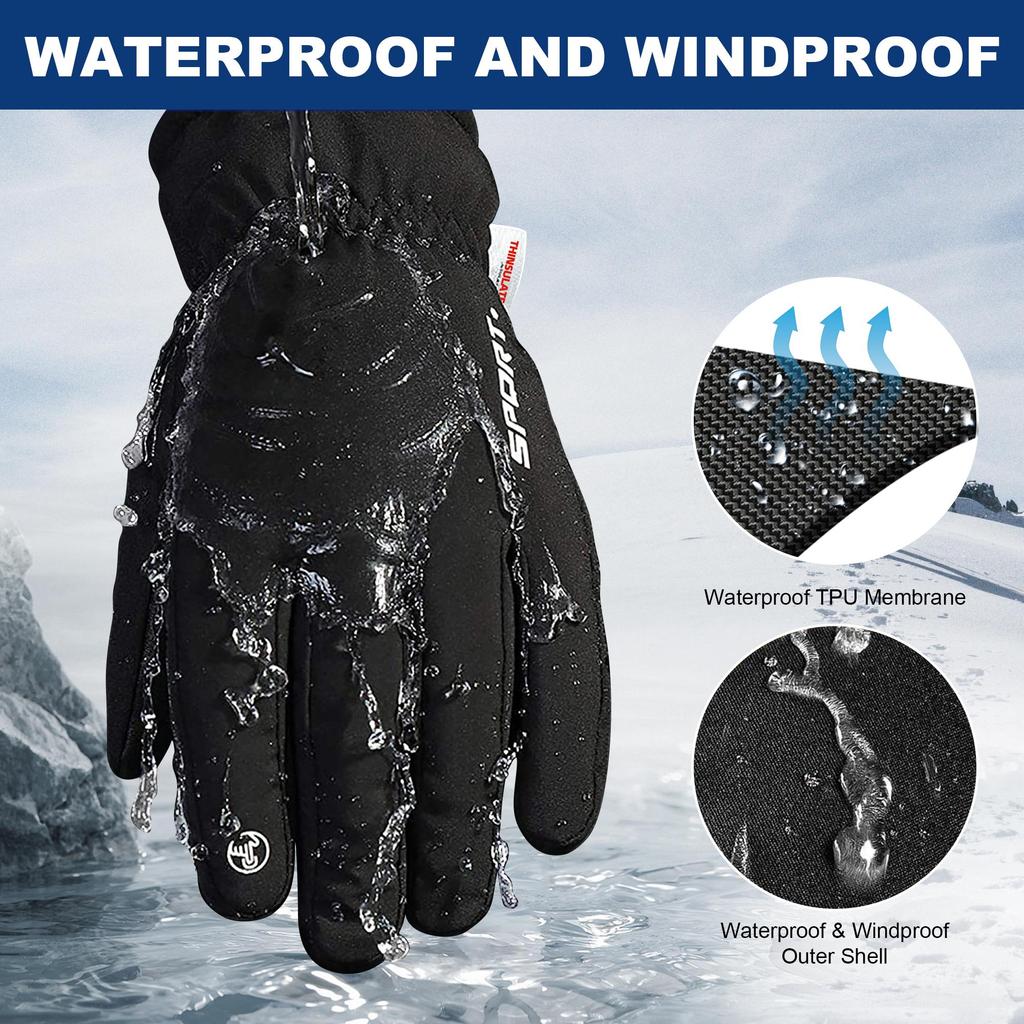 Winter Warm Gloves for Men Women Touchscreen Gloves Cold Weather Windproof Thermal Snow Gloves for Running Cycling Skiing Working