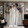 2-piece set of high-definition digital printed curtainwhite floral embroidered sheer curtain for rod pocketHome decoration style