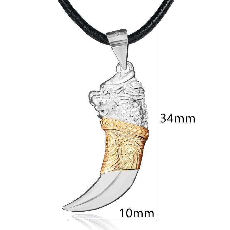 S925 Sterling Silver Personalized Wolf Tooth Pendant Necklace - Unisex Retro Design 925 Silver