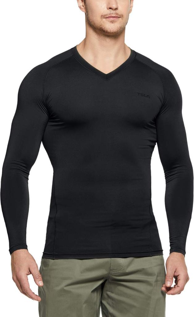 Tesla Compression UV Sports Base for and More Men's Wear, V-Neck, Protection, Sweat-Wicking, Quick-Drying, Undershirt, T-Shirt, Layer, Running,