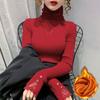 Women Velvet Bottoming Shirt Add Autumn And Winter Mesh Lace Stitching Turtleneck Slim Knit Lady Shirt Blusa