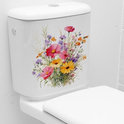 Yousheng Colorful Flower Toilet Sticker Waterproof Removable Self-adhesive PVC Living Room Bathroom Wall Art Floral Plants Toilet Seat Lid Decoration