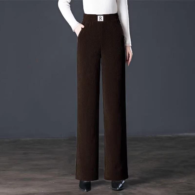 Dámské manšestrové kalhoty se širokými nohavicemi s fleecovou podšívkou - Hřejivý zimní styl s rovnými nohavicemi