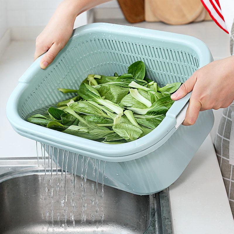 Double Layered Vegetable Washing Basin Plastic Drainage Basket Household Kitchen Washing Fruit Drainage Basin