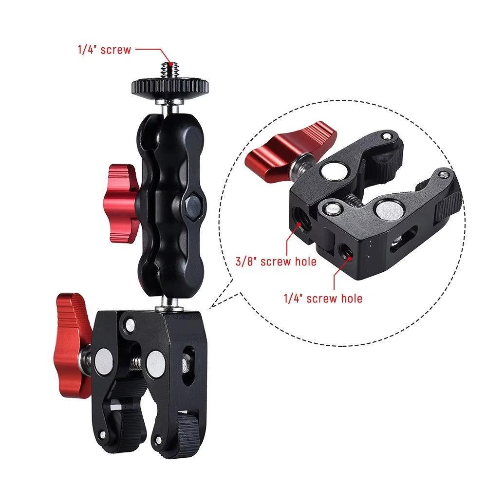 Super Clamp 360 Degree Ball Head Camera Mount with Magic Arm Double Ball Head Adapter 1 4 20 3 8 16 Thread for Video Monitor