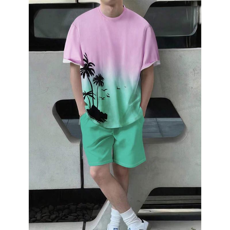 Letní Ležérní Každodenní Pánské Triko Outdoor Sportovní Plážové Kalhoty Street Fashion Krátký rukáv a Šortky se stahovací šňůrkou Pánský oblek