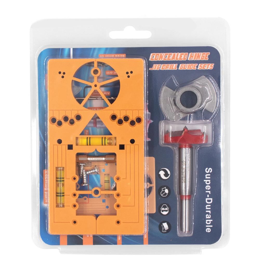 Hinge Boring Jig Kit with Builtin Level Bubble for Cabinet Door Installation 35mm Adjustable Hole Precision Tool