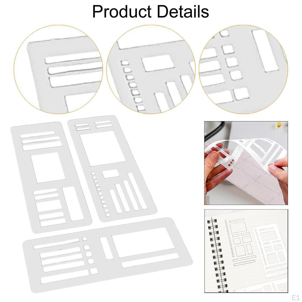 3 Pieces Flexible Record Templates Planner Stencil Set Handmade Versatile Stencils Drafting Tools