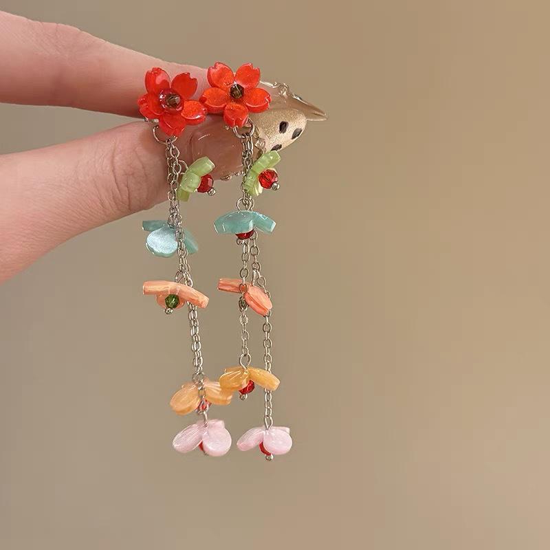 Colorful Dopamine Fabric Beaded Earrings – Women's Studs, Seaside Vacation Style, Ear Clips