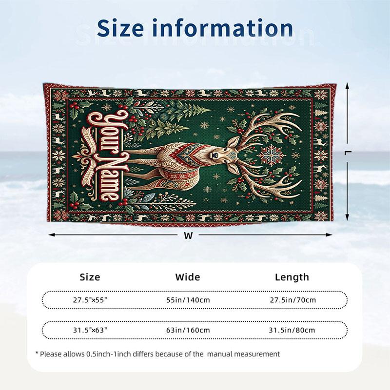 Deer Theme Beach Towel Personalized Custom Name & Text Soft Quick Dry Beach Towel for Swimming Travel