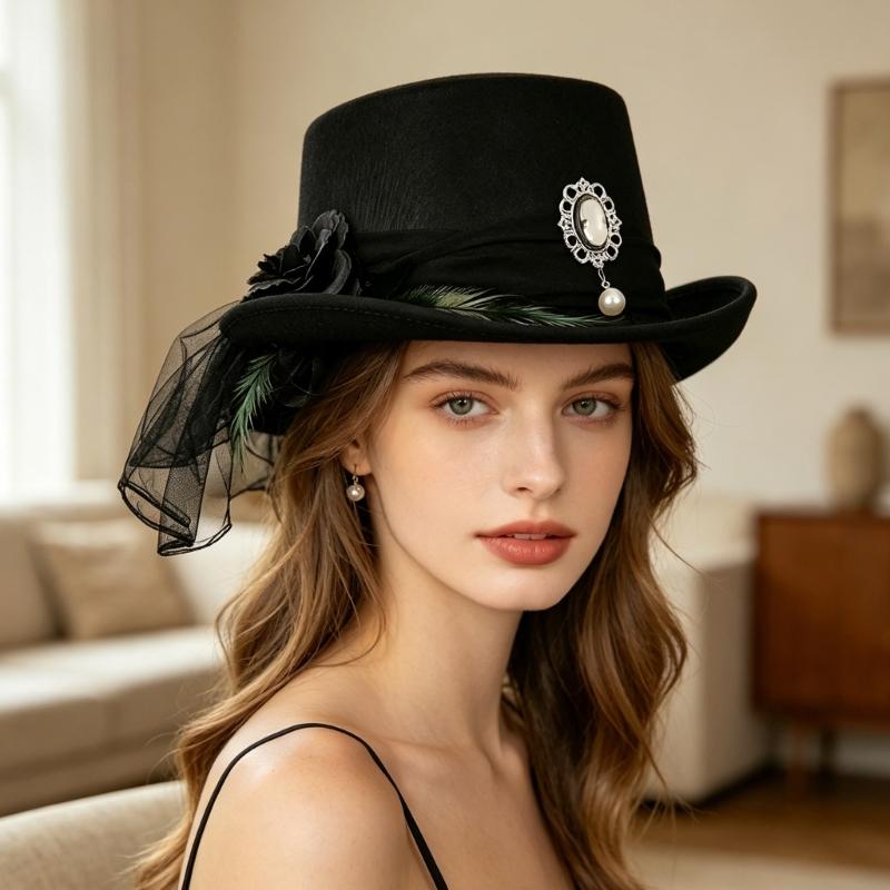 Stylish Black Lace Victorian Hat Party Costume Hat Role Play Headwear Perfect For Themed Parties And Concerts