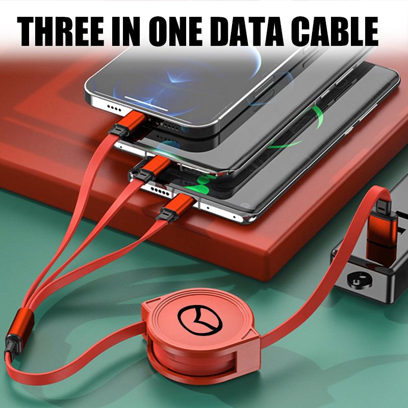 3 In 1 Phone Data Cable Multi Port Multiple Charging Wire Accessory For Mazda 3 6 CX5 2 CX3 CX9 MX5 RX8 Axela Demio Atenza MS