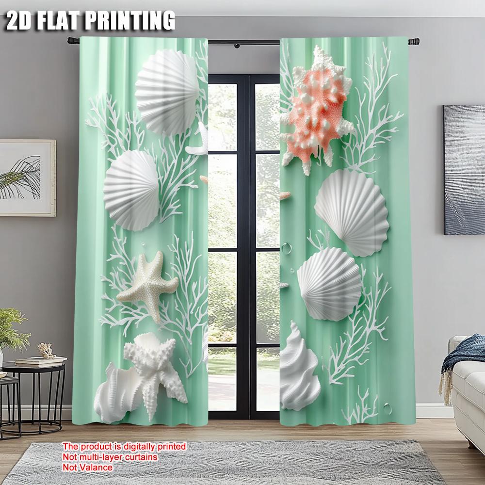 Set Of 2 Curtain Popular Print Beautiful Shell Versatile Fabric Without Rod Stuff Clearance Use Room Kitchen Study For Made Polyester
