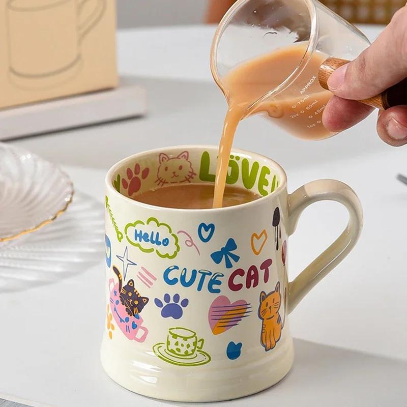 370ML Ceramic Printed Coffee Cups Cute Graffiti Coffee Mug Home Breakfast Milk Juice Cup Office Water Cup Drinkware Gifts