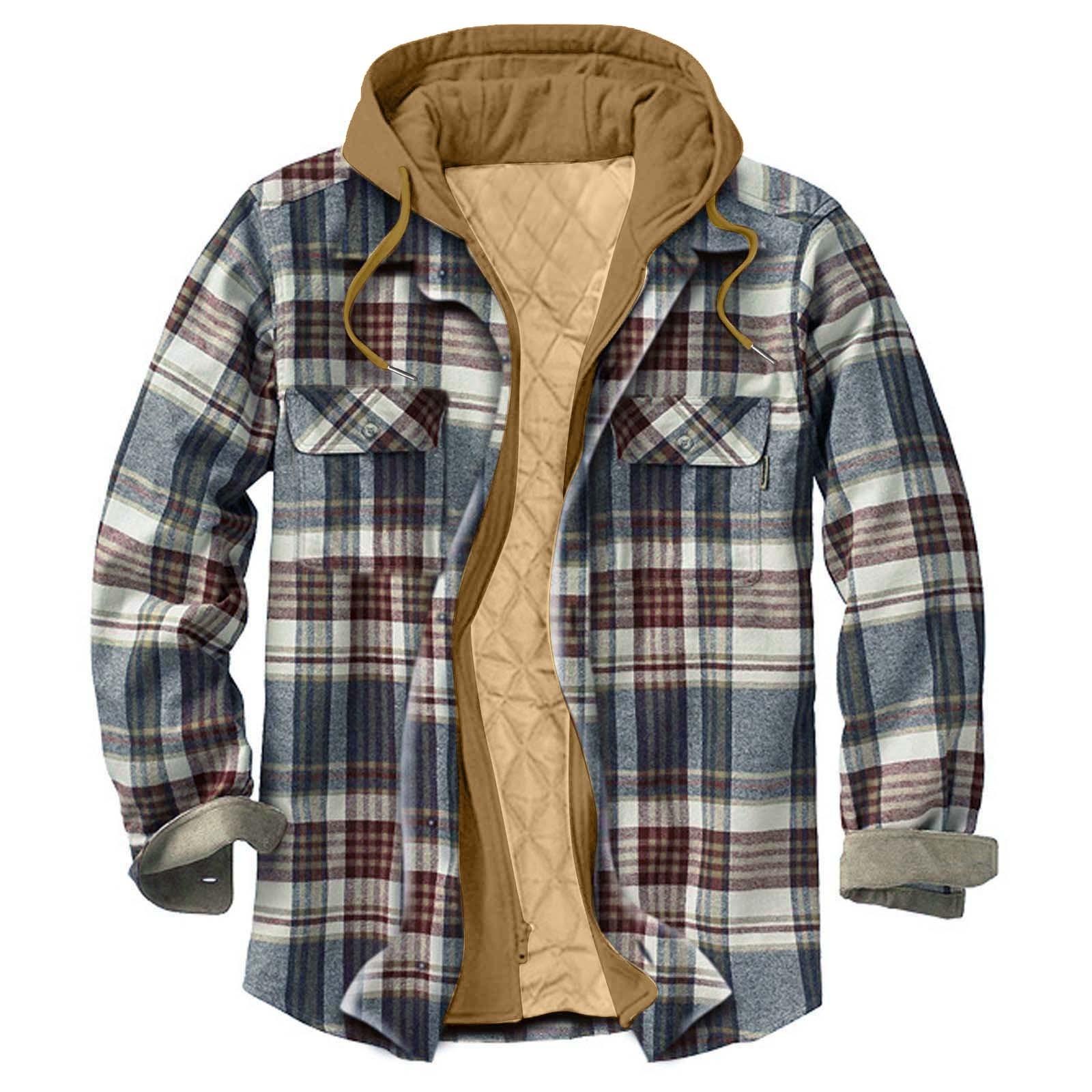 

Мужская клетчатая рубашка на стеганой подкладке на пуговицах с бархатной теплой курткой с капюшоном(Непозиционная печать) M хаки