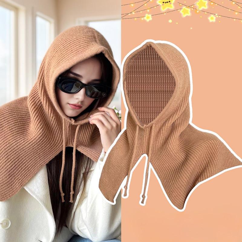 Căciulă Balaclava Stil Coreean de Iarnă pentru Femei Nouă la Modă și Versatilă Protecție Gât Protecție Împotriva Frigului Căciulă Tricotată Îngroșată și Călduroasă
