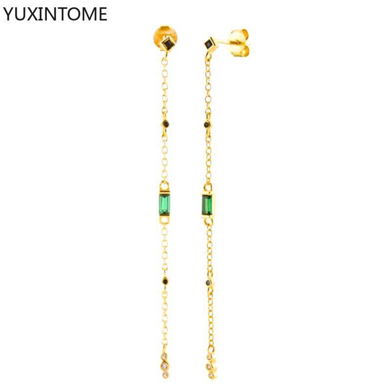 925 Silver Needle Long Chain Stud Earrings For Women Exquisite Zircon Geometric Tassel Pendant Earrings Luxury Jewelry