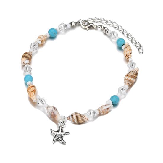 Conch Shell Faux Turquoise Beaded Starfish Charm Lady Anklet Ankle Bracelet