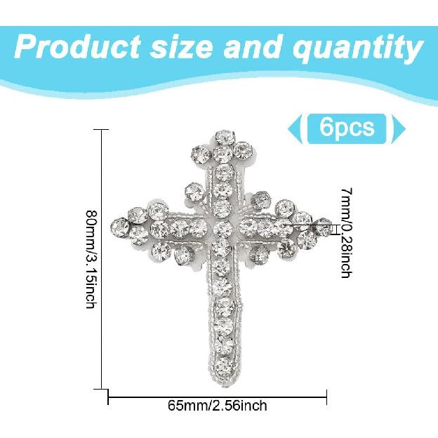 6 Stück Kristall Kreuz Aufnäher 80mm Strass Kreuz Aufnäher zum Aufnähen Kreuz Applikation Weißes Kreuz Kristall Aufnäher für Kleidung Taschen Hüte Schuhe Dekorationen