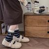 Women's Autumn and Winter Woolen Thickened Warm Striped Embroidered Cartoon Puppy Mid-calf Socks Trendy Pile Socks