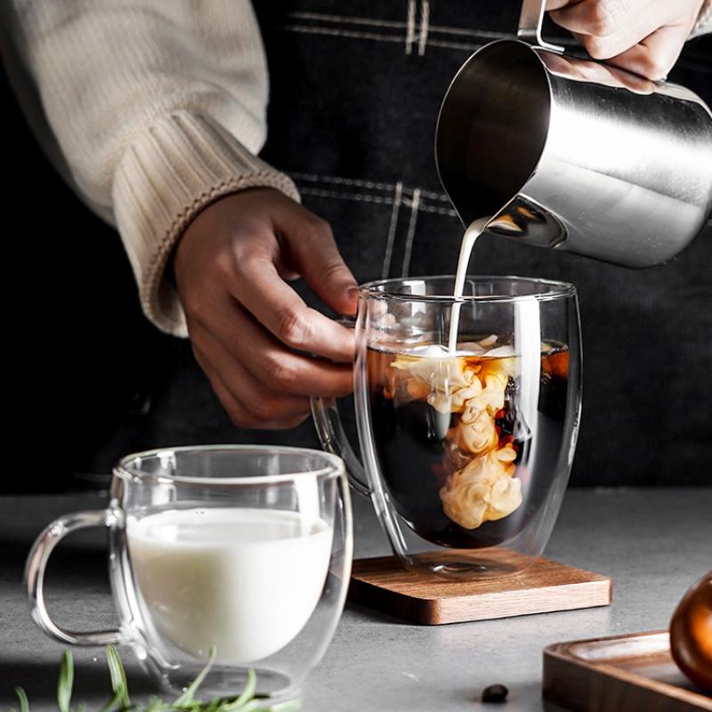 233ml/320ml Premium Kaffeetasse mit Henkel Hitzebeständig Doppelwandiger Boden Glas Latte Macchiato Tasse Haushalts Trinkgläser