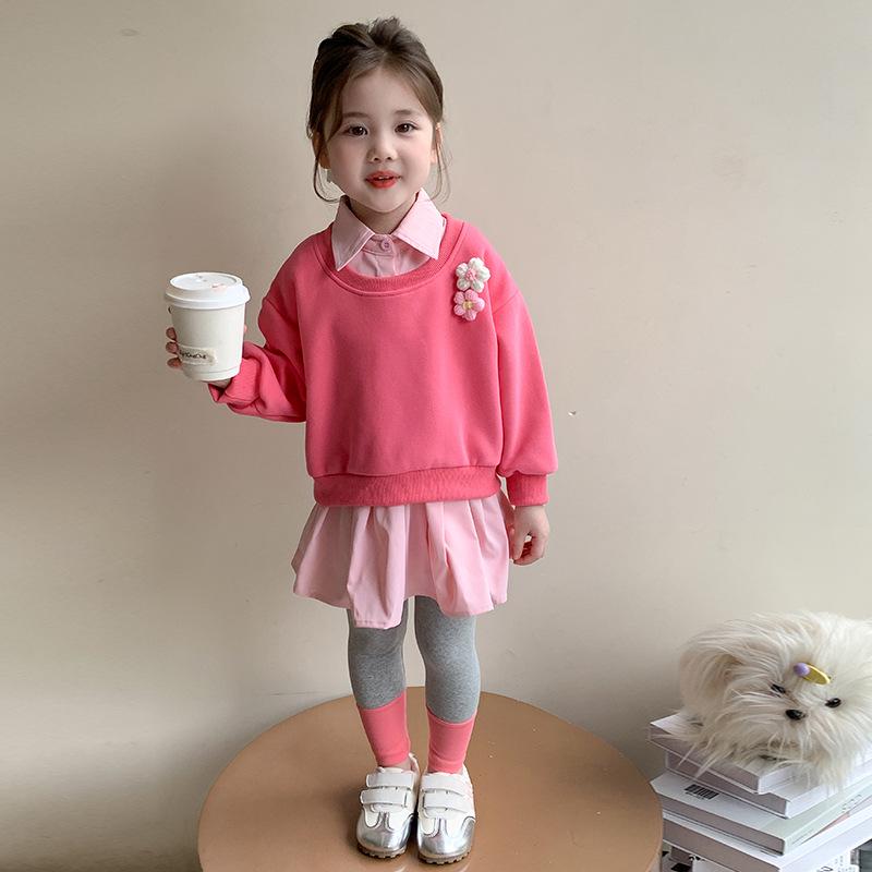 Trendy Jarní & Podzimní 2025 Dvoudílný Set: Stylová mikina a kalhoty pro malé holčičky