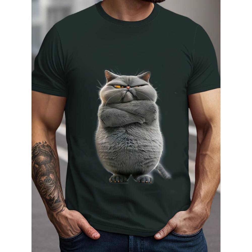 

Casual sports style animal pattern top printed with angry cat pattern crew neck design regular version knitted fabric 2XL